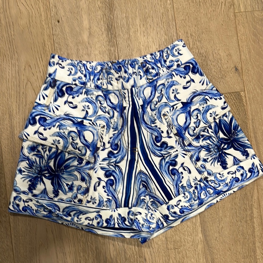 FARM Rio High Waist Blue and White Shorts